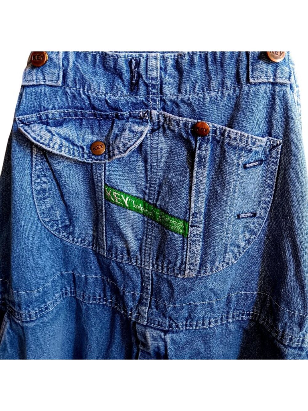 Vintage Denim Overalls 52x30 Key Imperial Made In Mexico 100% Cotton Distress